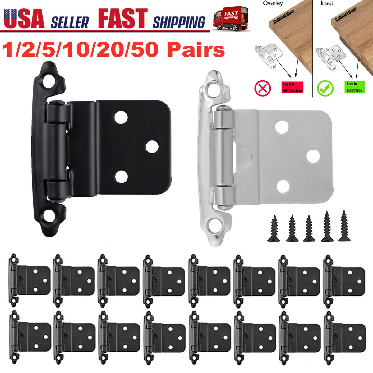 20-Pack Oil Rubbed Bronze Cabinet Hinges – 3/8 Inset Self-Closing, For Face-Frame Kitchen Or Bathroom Cabinets