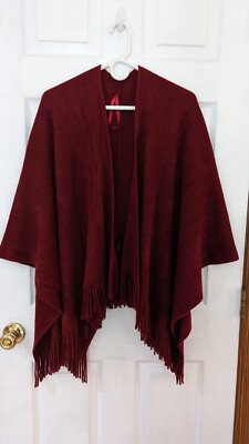 New Luxury Divas Red Acrylic Knit Cape Open Front Sweater Fringe One Size Nwot