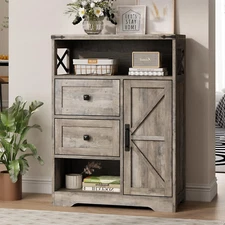 Farmhouse Storage Cabinet with 2 Drawers & Shelves,Freestanding Kitchen Cabinet