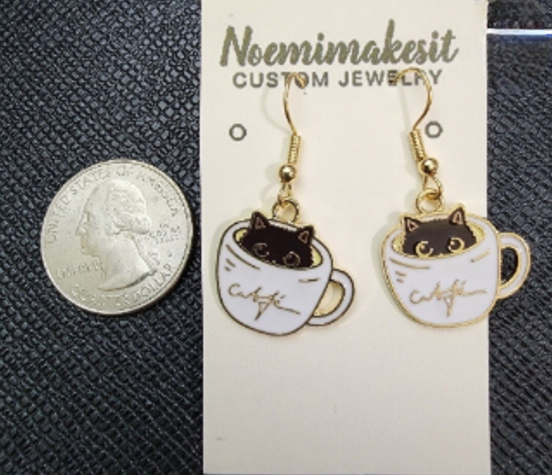Metal Coffee Cat Earrings eBay