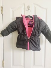 Pink Platinum Full Zip Hooded Puffer Jacket Coat Girls 3T Black