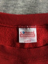 Vtg 80s Early 90s Hanes Plain Red Raglan Sweatshirt L Blank 50/50