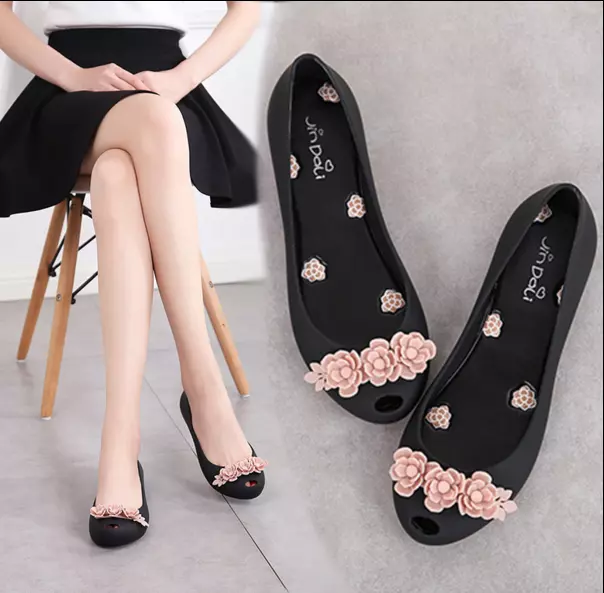 Women Flower Jelly Peep Toe Flats Sandals Beach Boho Summer