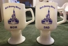 Vtg Walt Disney World Mom & Dad Footed White Milk Glass Coffee Mugs Cups 5.5"