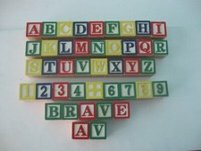 Alphabet Wood Block Set 42 Colorful Numbers Pictures 1 1/8" Square Crafts ABCDE
