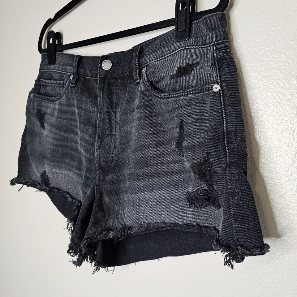 Blank NYC 31 Black Cut Off Distressed Button Fly Denim Shorts Grunge High Rise - Image 2 of 4