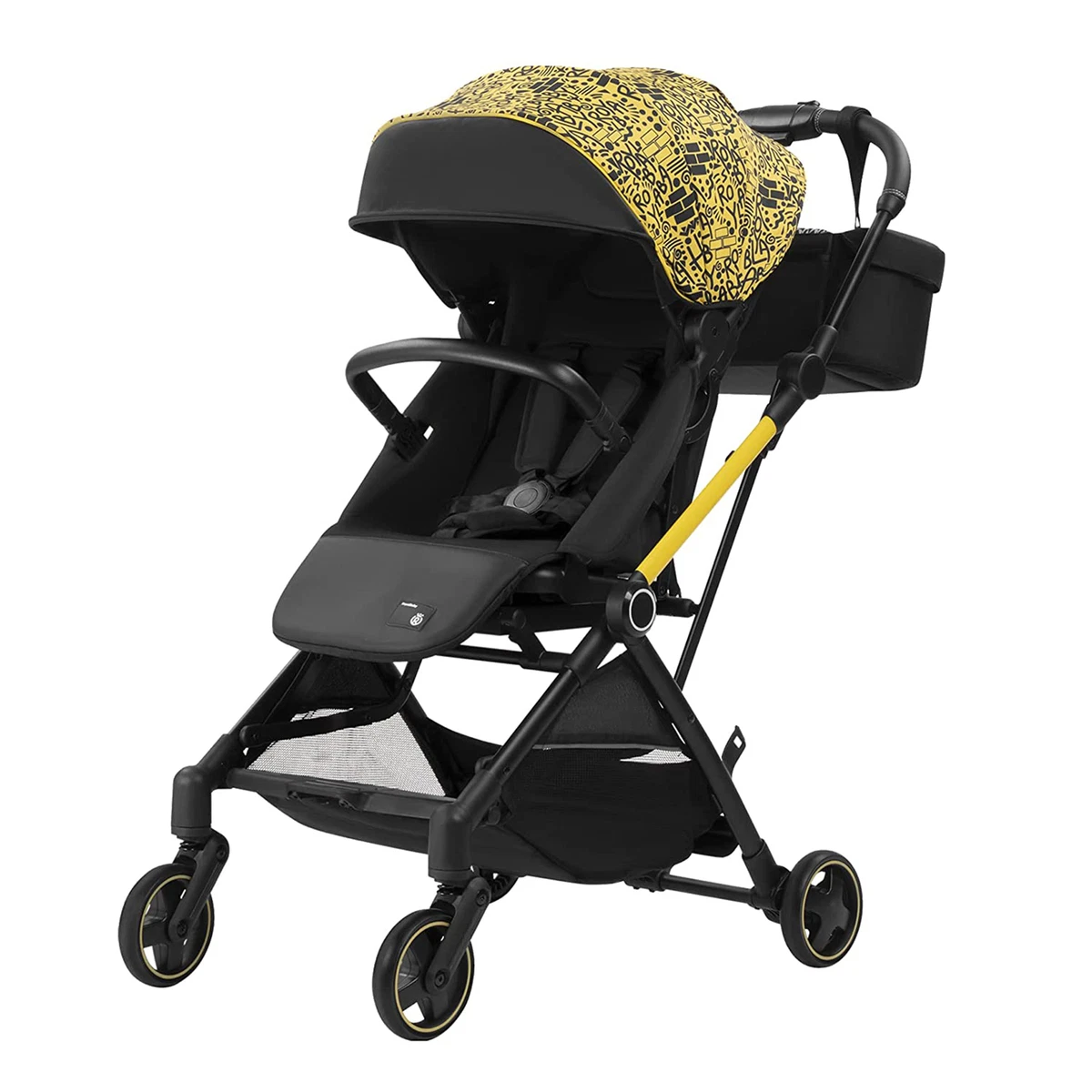 Black and top yellow stroller