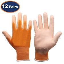Image of Safety Gloves PU Palm Orange Work Builder Hand Protection Grip XL Size 12-Pairs