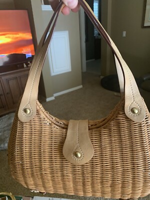 Savoy Wicker Straw /with Leather Handle/Boho Shoulder Bag