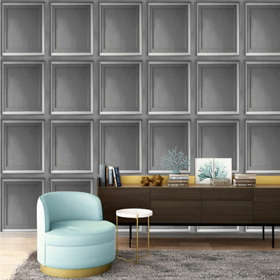 Grau Panel Optik Tapete Silber Strukturiert Realistisch 3D Holzoptik Flachoptik