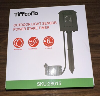 Tiffcofio Outdoor Light Sensor Power Stake Timer Waterproof 6Ft Cord 6 Outlets 