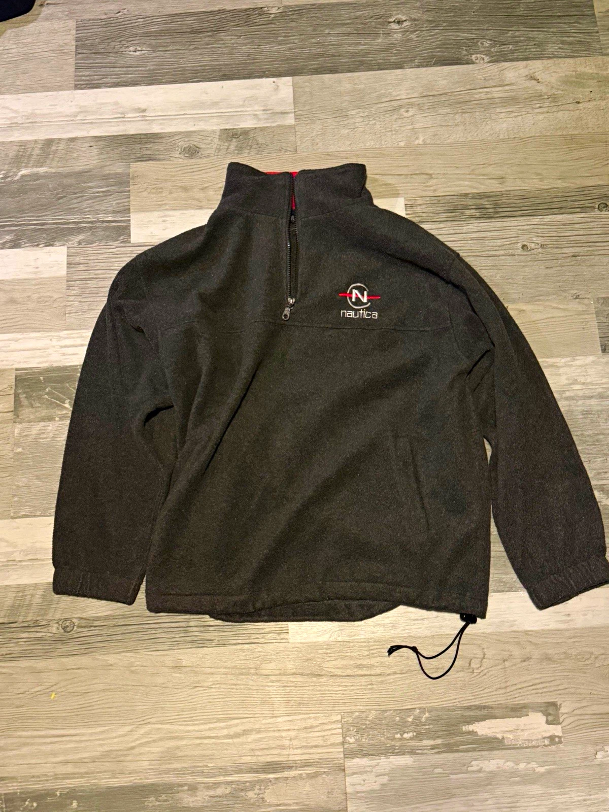 90s Nautica Men's L Black Fleece Quarter Zip Pullover Sweatshirt image 1
