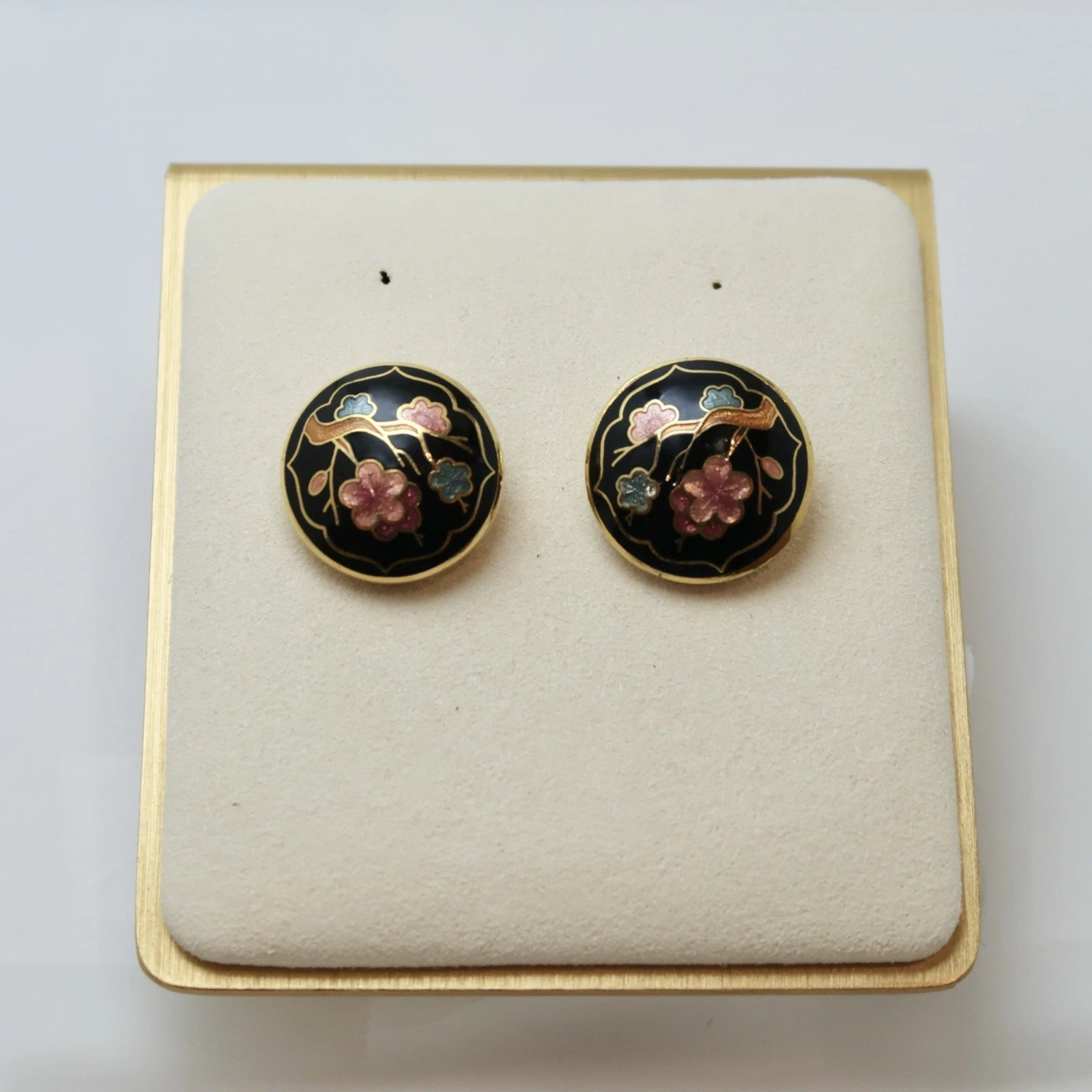 Cloisonné Enamel Cherry Blossom Floral Design Vintage Earring Jewelry E09