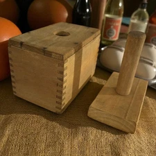 Antique Primitive Butter Mold Press Wood and Tongue Groove