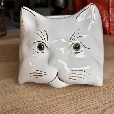 Blumentopf Pflanzkübel Vintage Katze Keramik Weiß Retro Topf Gefäß
