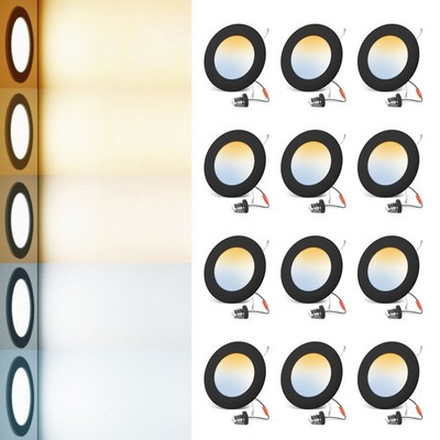 12X 5/6Inch 12W 1100LM LED Recessed DownLights 5CCT Dimmable Black Slim Lamps US