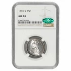 1891S Seated Liberty Quarter 25C NGC MS 64 CAC