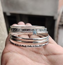 Indian Set Of 6 Bangel 925 Sterling Silver Hammered Women's Star Bangle AK2066