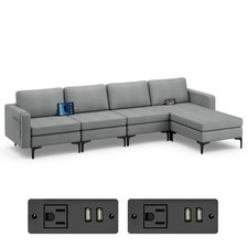 Modular L-shaped Sectional Sofa w/ 4 Seats Removable Ottoman 4 USB Ports