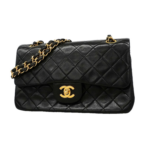 Chanel Double Flap Chain Shoulder Bag Quilted Lambskin Black with Papers #OTB413