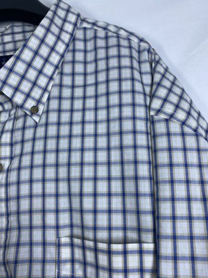 Harbor Bay Shirt Mens 3XLT Tall White Blue Plaid Pocket Button Up Short Sleeve