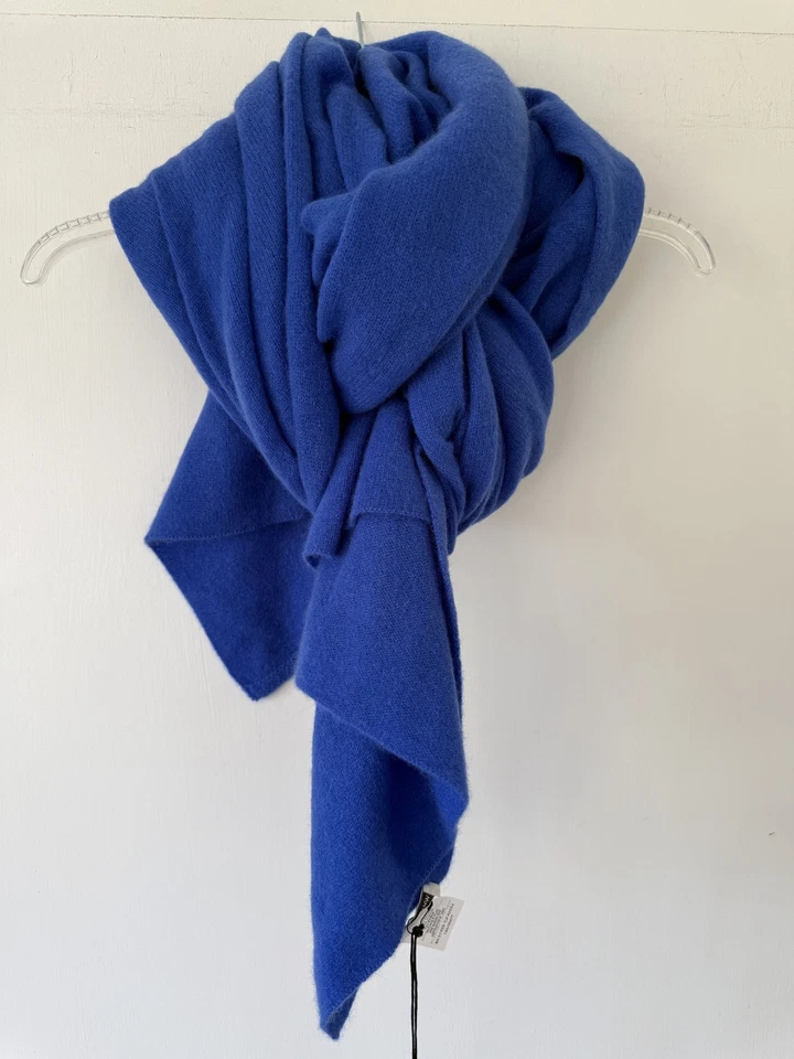 Bufanda envolvente de viaje blanca + Warren 100 % cachemir Piscis azul brezo 82""x36"" nueva con etiquetas Foto 2 de 3