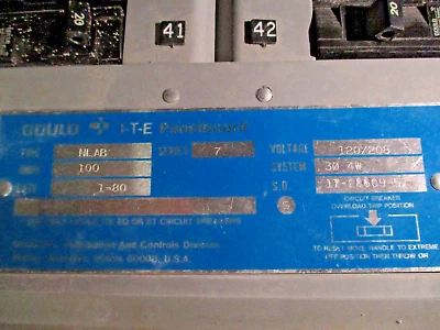 ITE Main Breaker Circuit Breaker Panel NLAB 100A Main 120/208V 3Ph 4W Used - Image 3 of 4