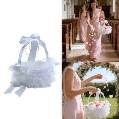 Satined Bowknot Wedding Petal Toss Basket For Reception Centerpiece Decoration