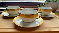 VTG Set of 3 R S Germany Porcelain Tea/Coffee Cups & Saucers Gold Rim Signed