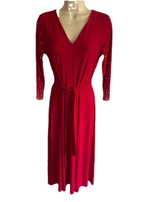 NEW $89 MSK USA Embellished Red Dress Gown WEDDING PROM Party Bodycon Stretch PS