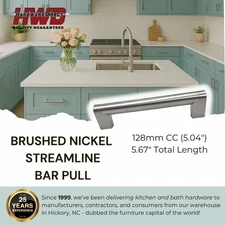 Brushed Nickel Bar Pull *Streamline* Kitchen Bath Cabinet Hardware Handle Modern