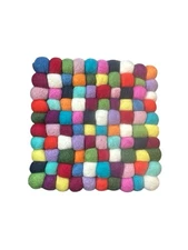 Felt Ball Coaster Teapot Trivet Handcrafted Multicolor Square 8.5" Pom Pom