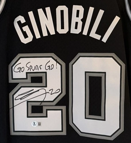 Manu Ginobili signed San Antonio "Go Spurs Go!" NBA Mitchell & Ness Jersey BAS