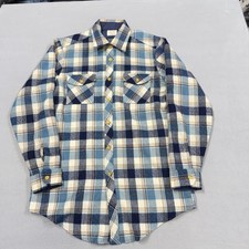 Vintage Sears Shirt Mens LT Blue Plaid Flannel Button Long Sleeve Workwear
