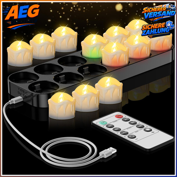 LED Teelichter Aufladbar 12Er Set Mit Fernbedienung Timerfunktion Tischdeko-image