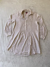 Vince Camuto Women's Linen Beige Khaki Tan Tunic Sz Small Long Sleeve Smocked