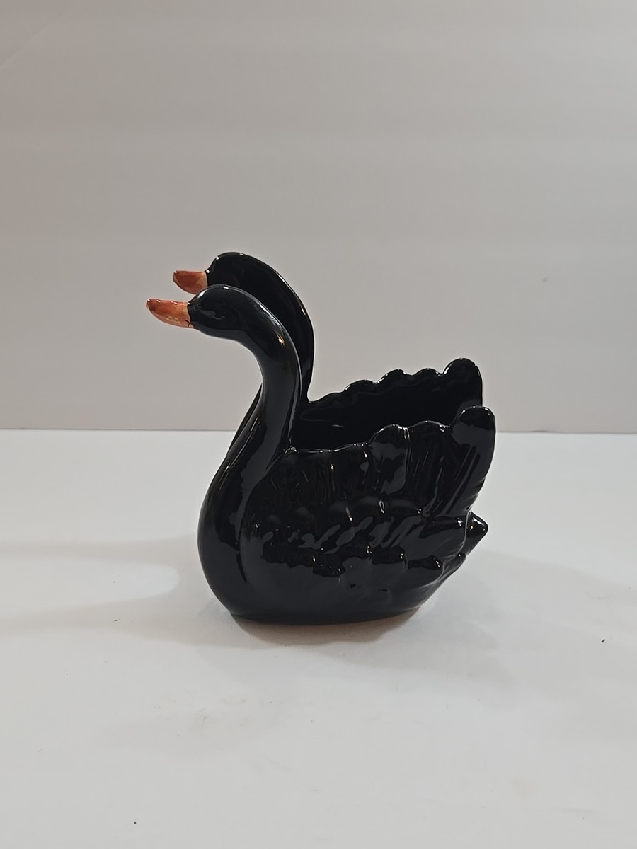 black_swan！！ Boston Warehouse Black Ceramic Swans Napkin Holder Vintage Table
