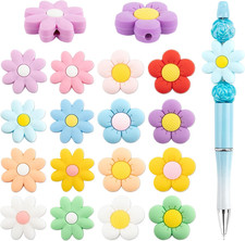 16 Pack Colorful Flower Silicone Focal Beads 0.1Inch Large Hole Floral Loose B