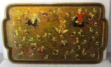 Fine QAJAR LACQUERED PAPIER-MÂCHÉ Exotic Hunting Tea Tray, Persian, circa 1920