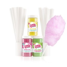 Floss Sugar plus Cones with 3 - 11oz Plastic Jars of Bubble , Green Apple & P...