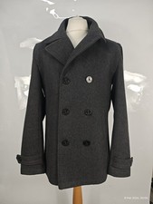 Next Mens Charcoal Grey Wool Double Breasted Navy Theme Peacoat Jacket Size L UK