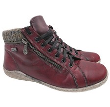 Remonte Rieker Tex Leather Ankle Boots Burgundy Red Lace Up Zip Women 9 EU 40