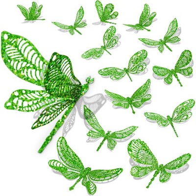60 Pcs 3D Green Dragonfly Wall Decor, 4 Styles 3 Sizes,Dragonfly Cake Birthda...