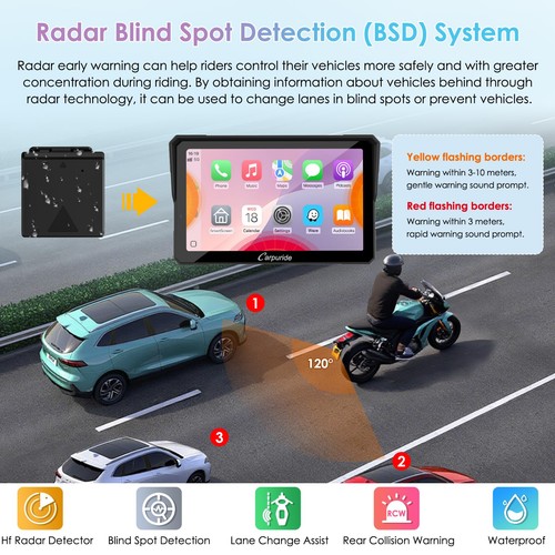 CARPURIDE W702RSPro Moto Carplay Screen with Radar BSD Wired Controller Navi GPS - Picture 3 of 13