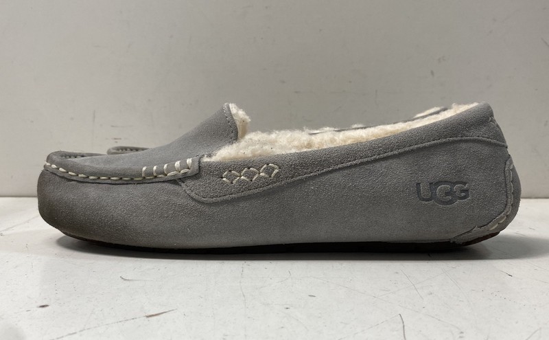 UGG Ansley Grey Suede Sheepskin Lined Moccasin Slippers Women's Size 10