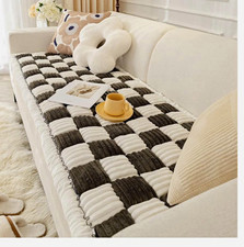 Washable Plush Dog Couch Protector Sofa Cover Black White 27.6x70.9 in