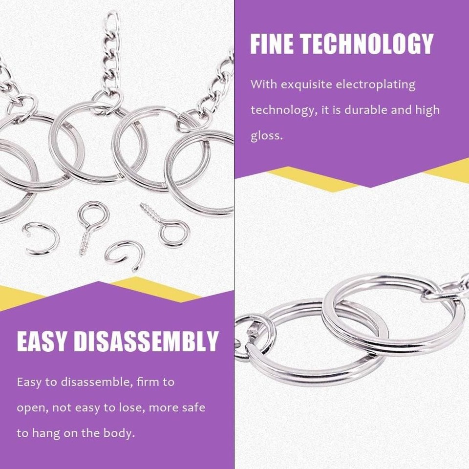 450Pcs 1 Inch 25mm Sliver Flat Key Chain Rings Kit, Including 150Pcs ...