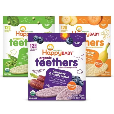 Easily Dissolving Organic Teething Wafers in 3 Flavors, 12 Count for Tiny Hands