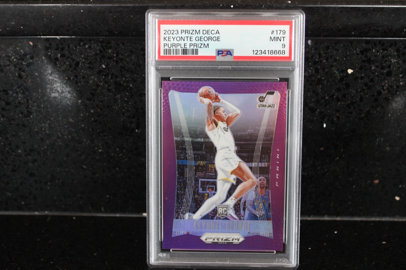 2023-24 Panini Prizm Deca Keyonte George Rookie PURPLE Prizm /99 JAZZ PSA 9!