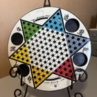 Vtg J. Chein Chinese Checkers 10 Inch Metal Tin w Marbles Twist Close Storage